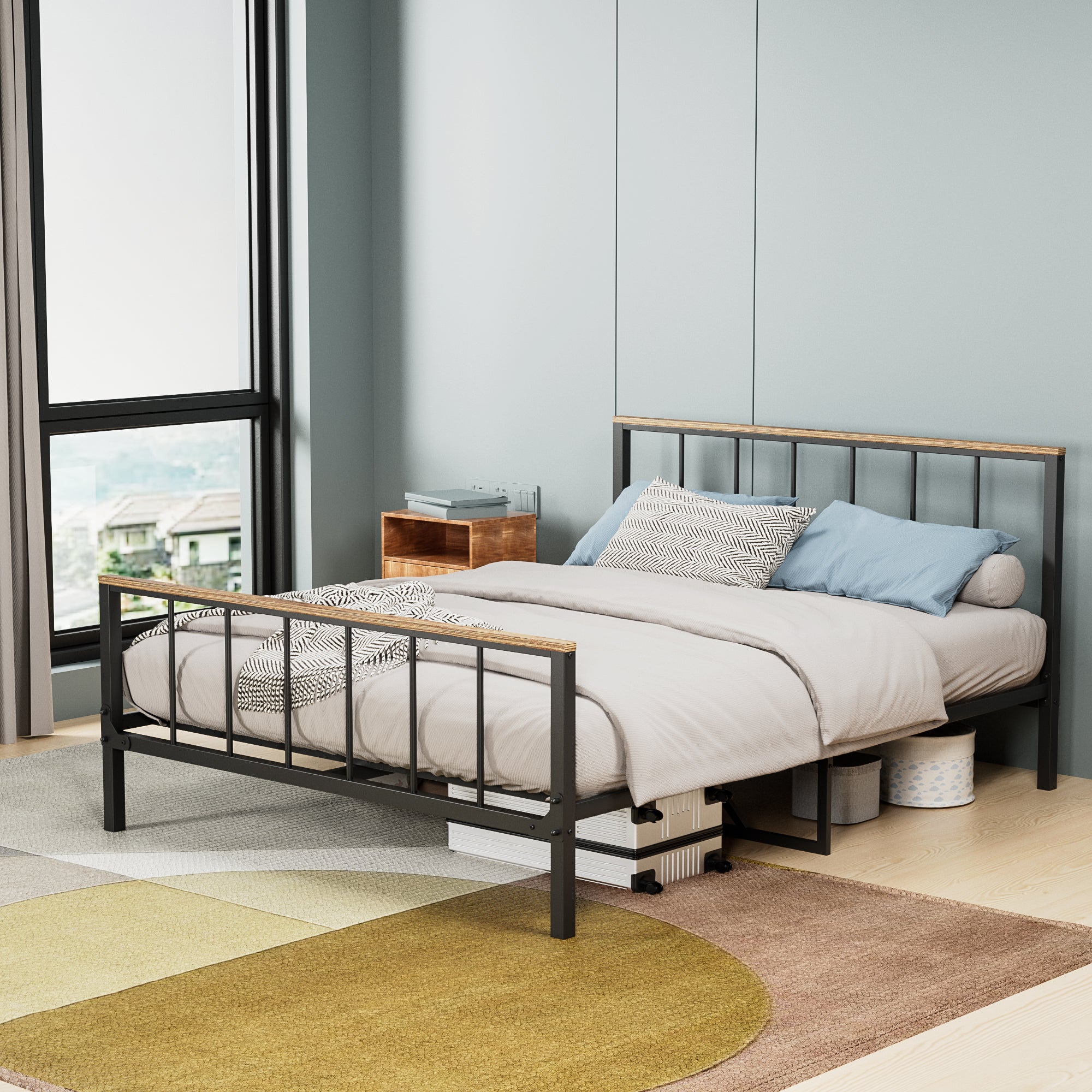 Metal Platform Bed with Headboard & Footboard