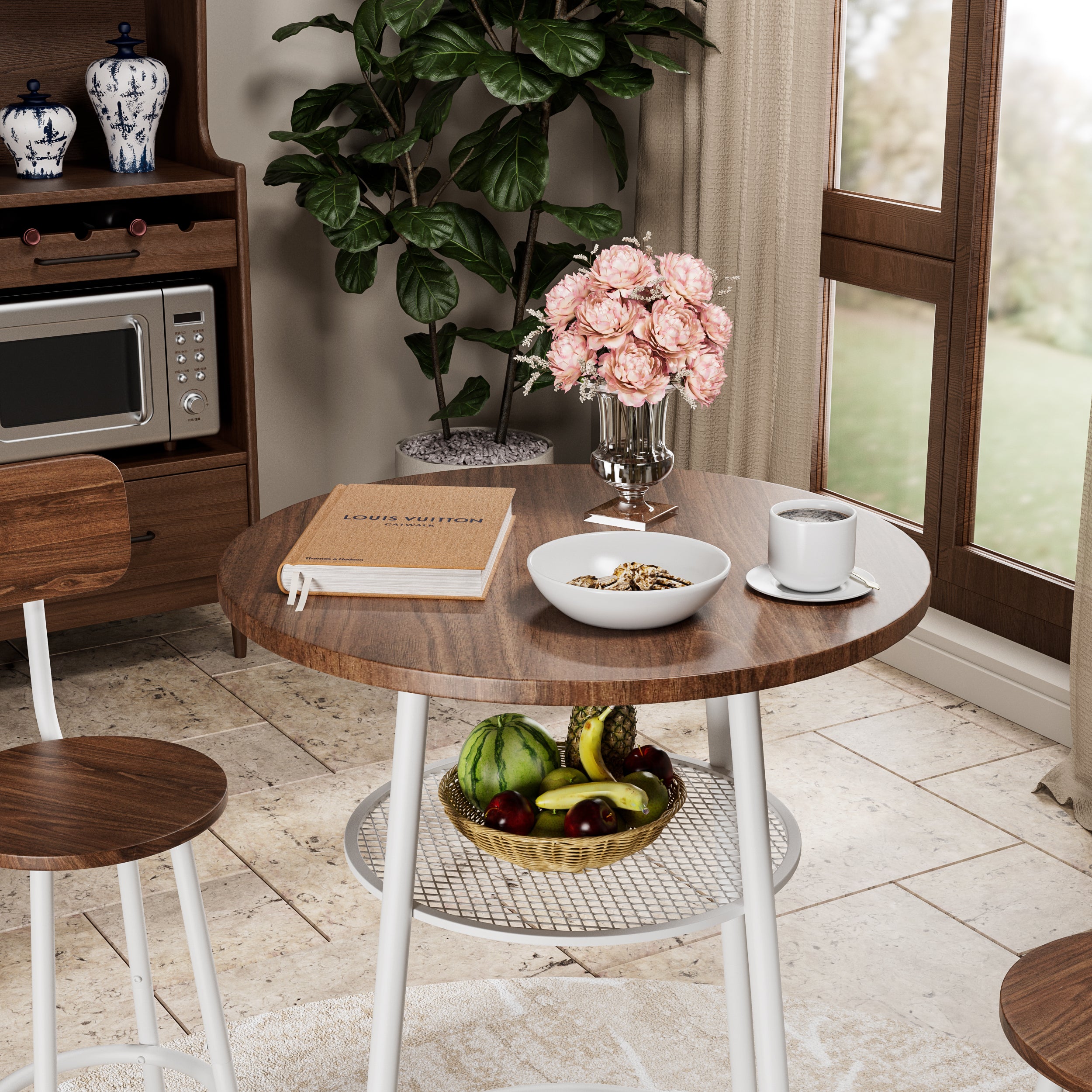 3-Piece Bar Table Set with 2 Bar Stools – Modern Pub Table with Backrests & Storage Shelf
