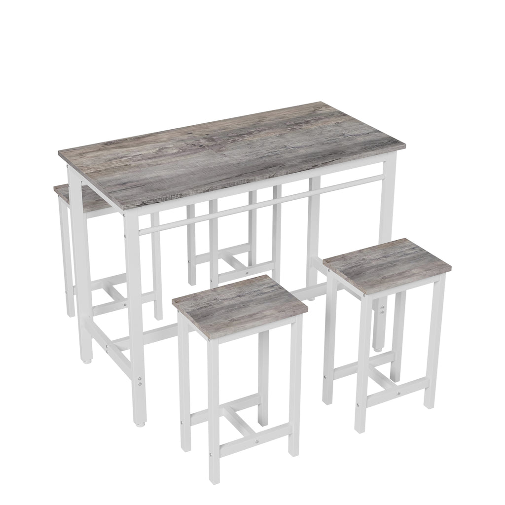 5-piece modern kitchen table with four bar stools Bar table set 5PC,metal frame and MDF, white oak,47.5'' L x 23.7'' W x 35.5'' H.