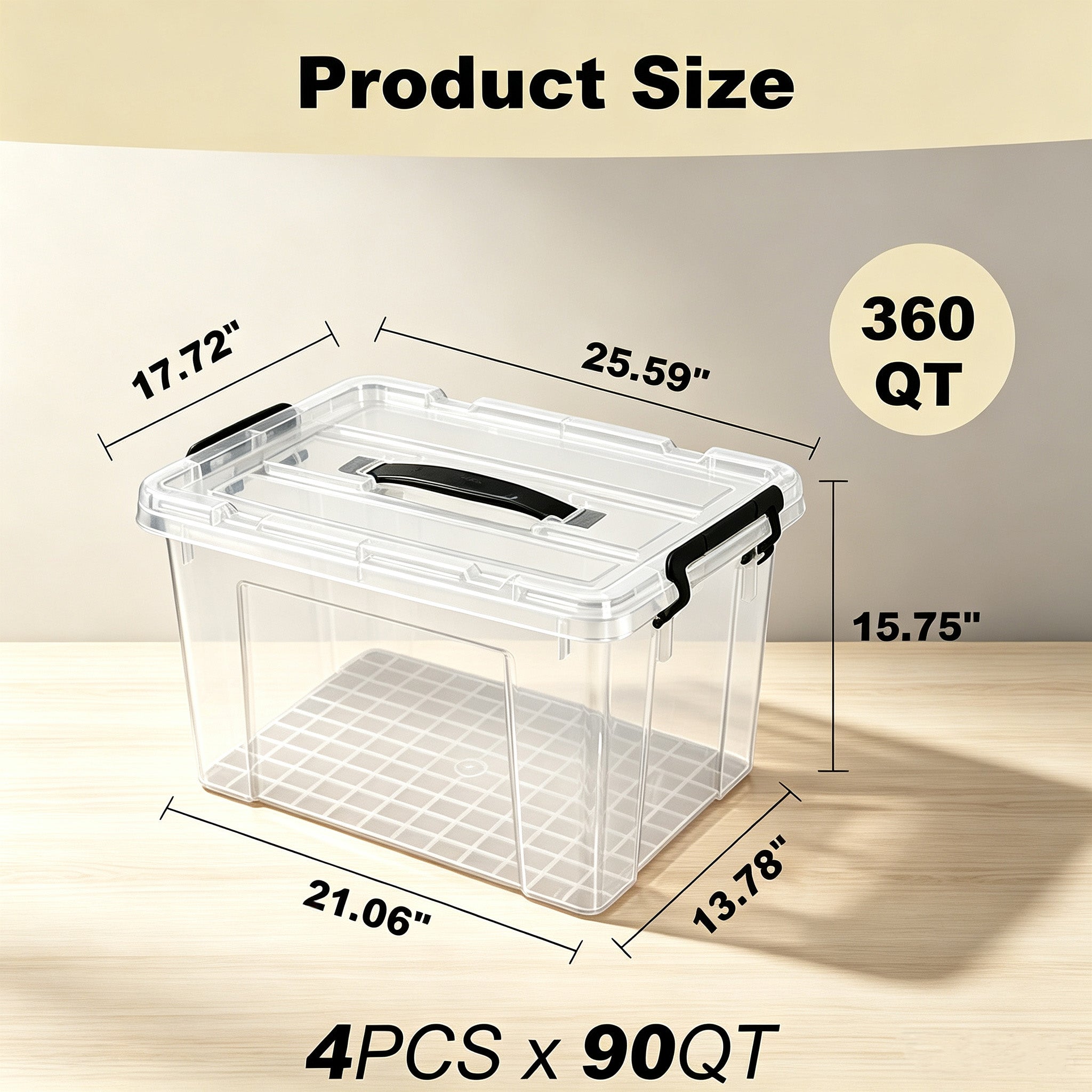 360 QT Clear Storage Bins with Lids, 4 Pack 90 QT-Stackable Plastic Organizer for Home – view 2
