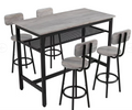 Bar Table and Chairs Set for 4, 5 Piece Counter Height High Breakfast Table Chairs Set of 4 for Dining Room, Kitchen, Bar, Apartment,Gray