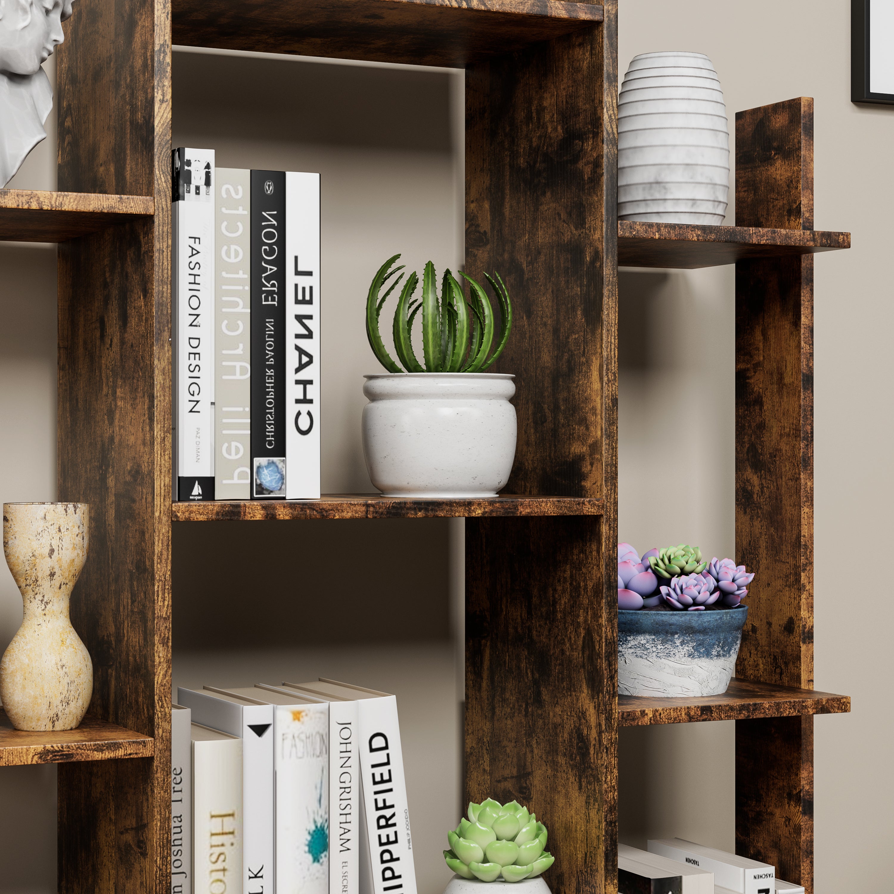 12-Shelf Tree Bookcase with 2 Drawers