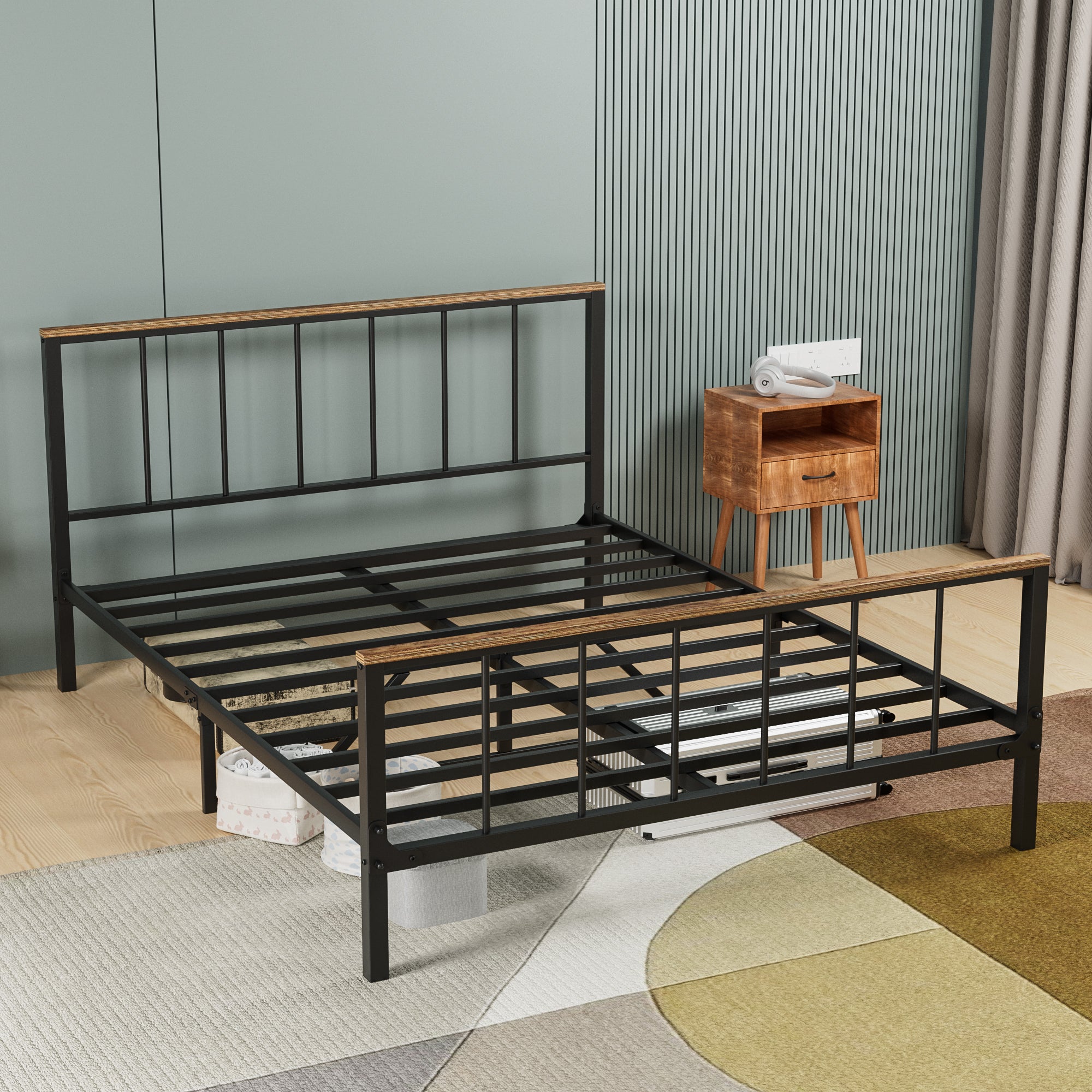 Metal Platform Bed with Headboard & Footboard