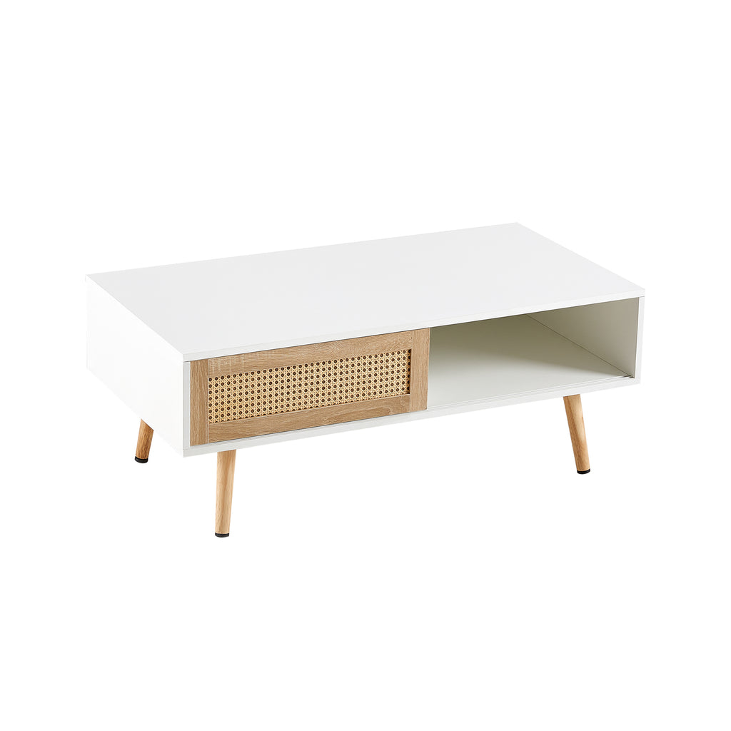 41.34" Rattan Coffee table, sliding door for storage, solid wood legs – view 9