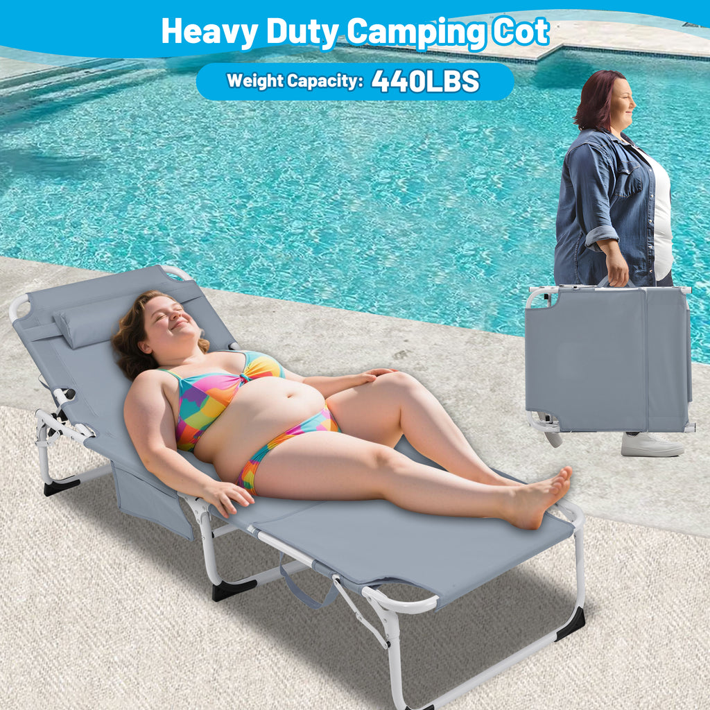 3-in-1 Heavy Duty Tanning Chair with Face Hole Adjustable 5-Position Folding Chaise – view 8