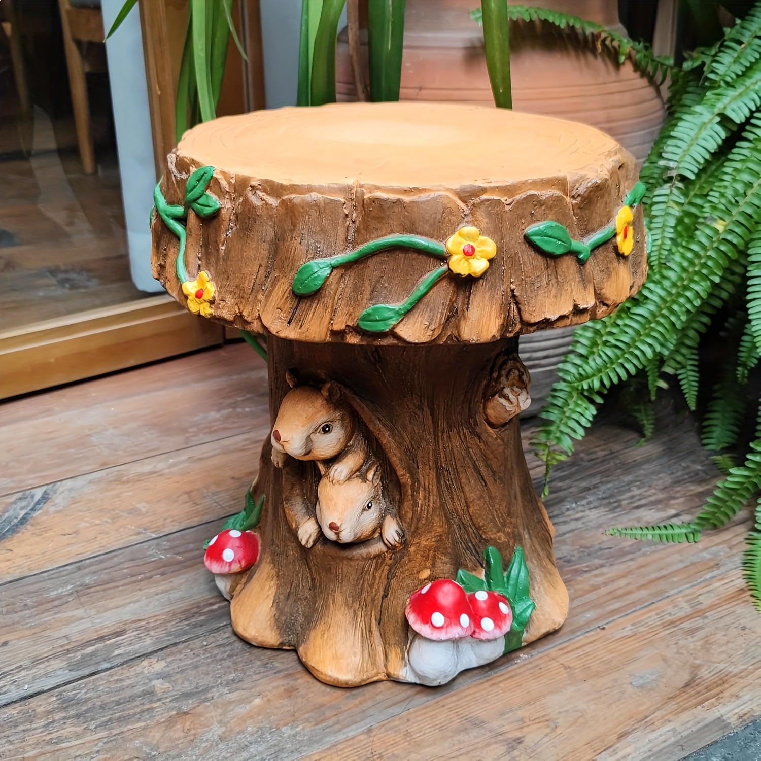 12.6" Resin Squirrel Garden Chair, Unique Indoor & Outdoor Decorative Chair