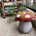 13.4" Oversized Mushroom Statue Stool, Resin Garden Stool with Forest Base