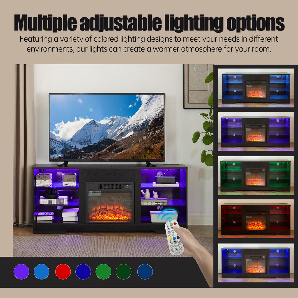 TV Stand Electric Fireplace TV Stand with Glass Shelves – view 2