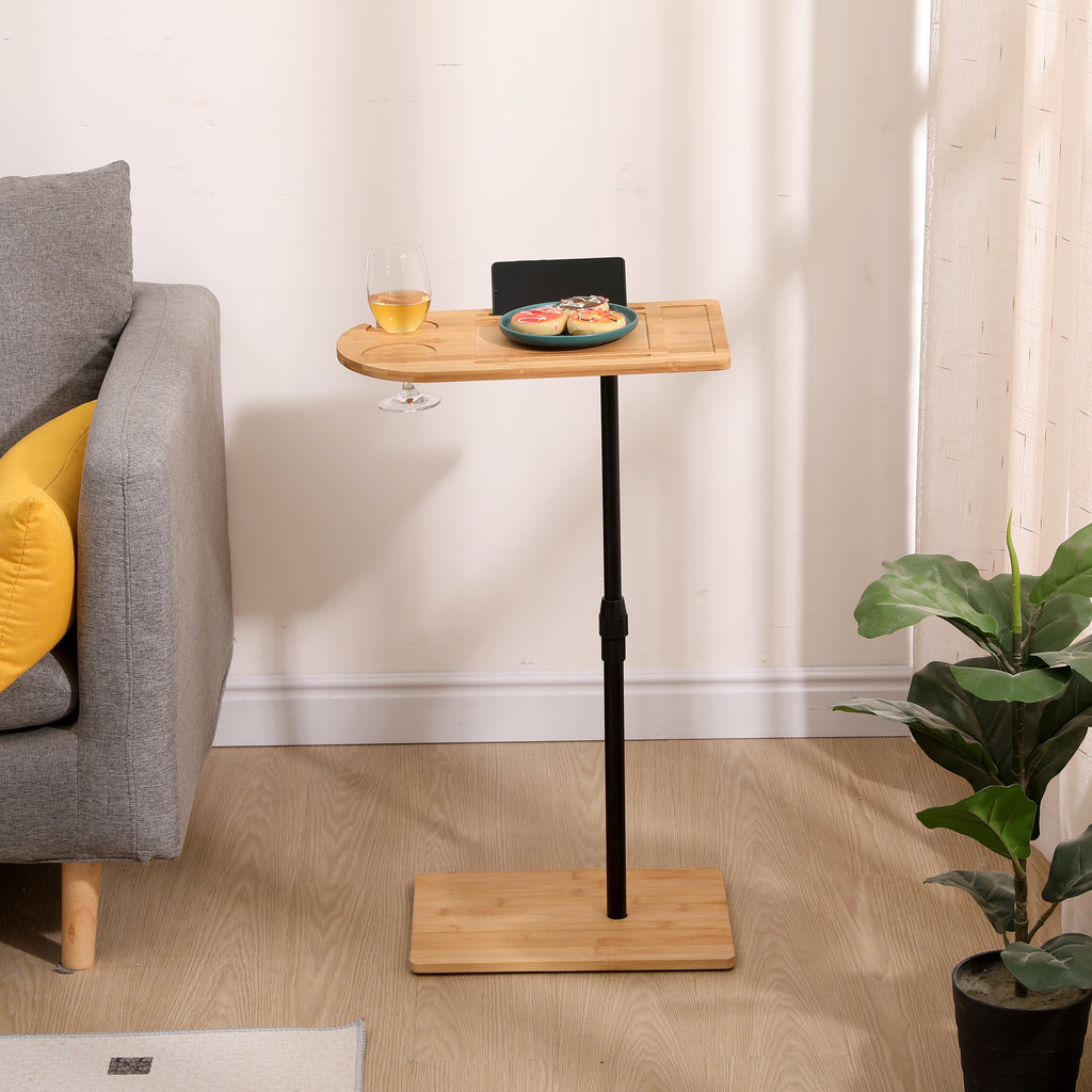 Couch Tray Table Bamboo Height Adjustable Side Table for Sofa C-shaped Oval End Tables – view 8