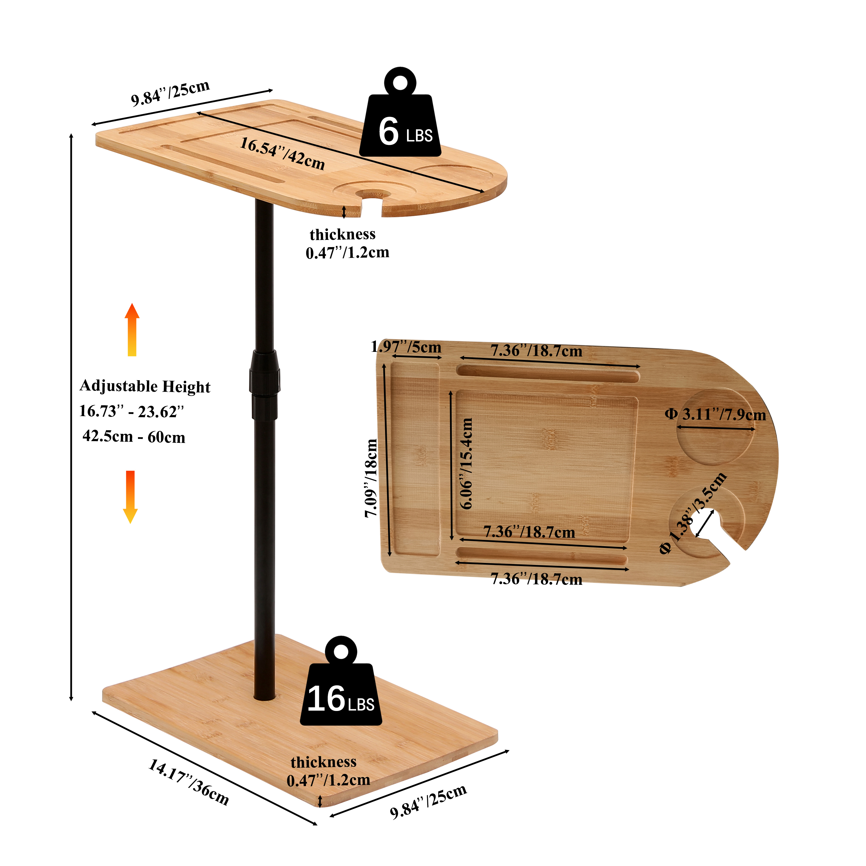 Couch Tray Table Bamboo Height Adjustable Side Table for Sofa C-shaped Oval End Tables – view 4