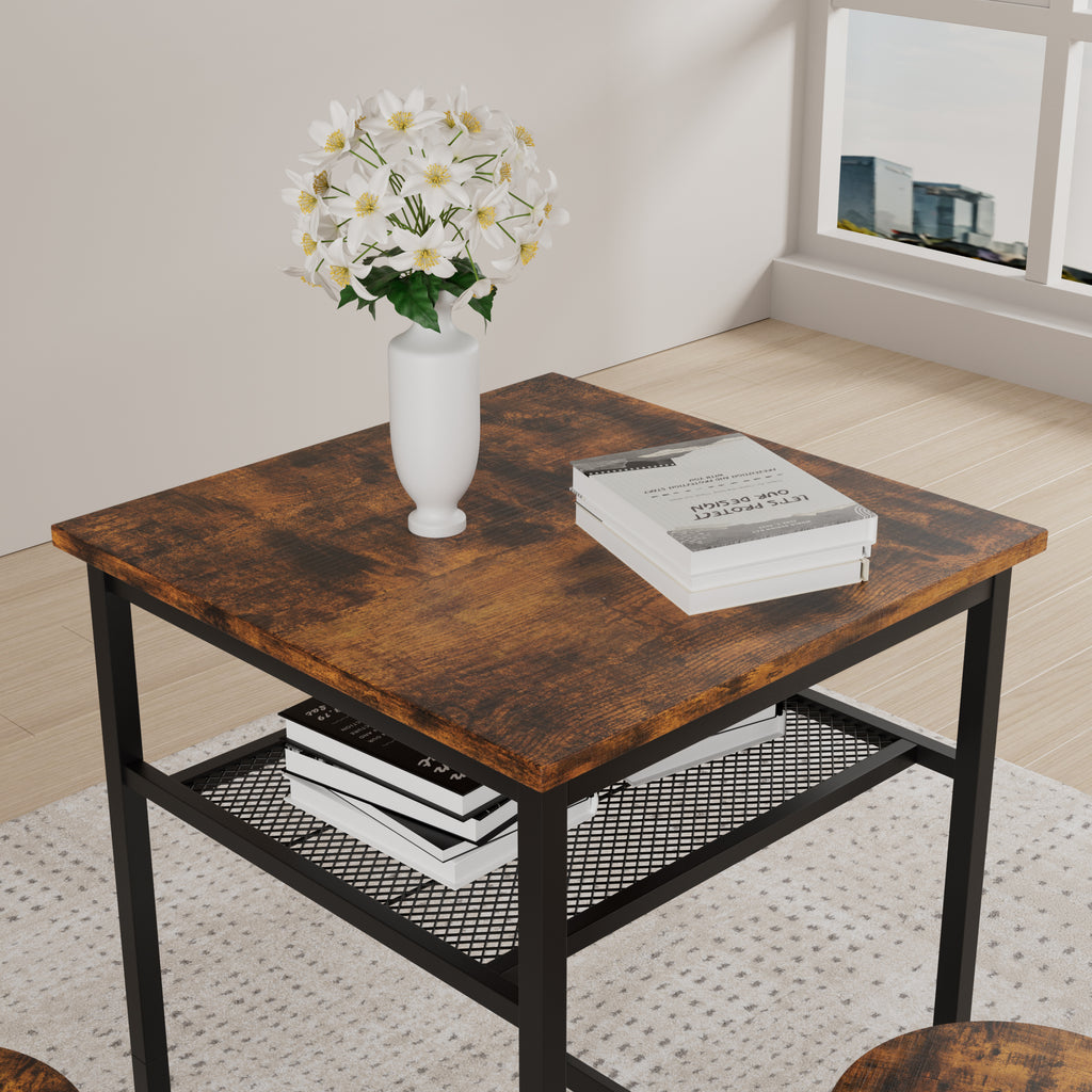 Bar table, equipped with 2 bar stools , with backrest and partition (Rustic Brown)