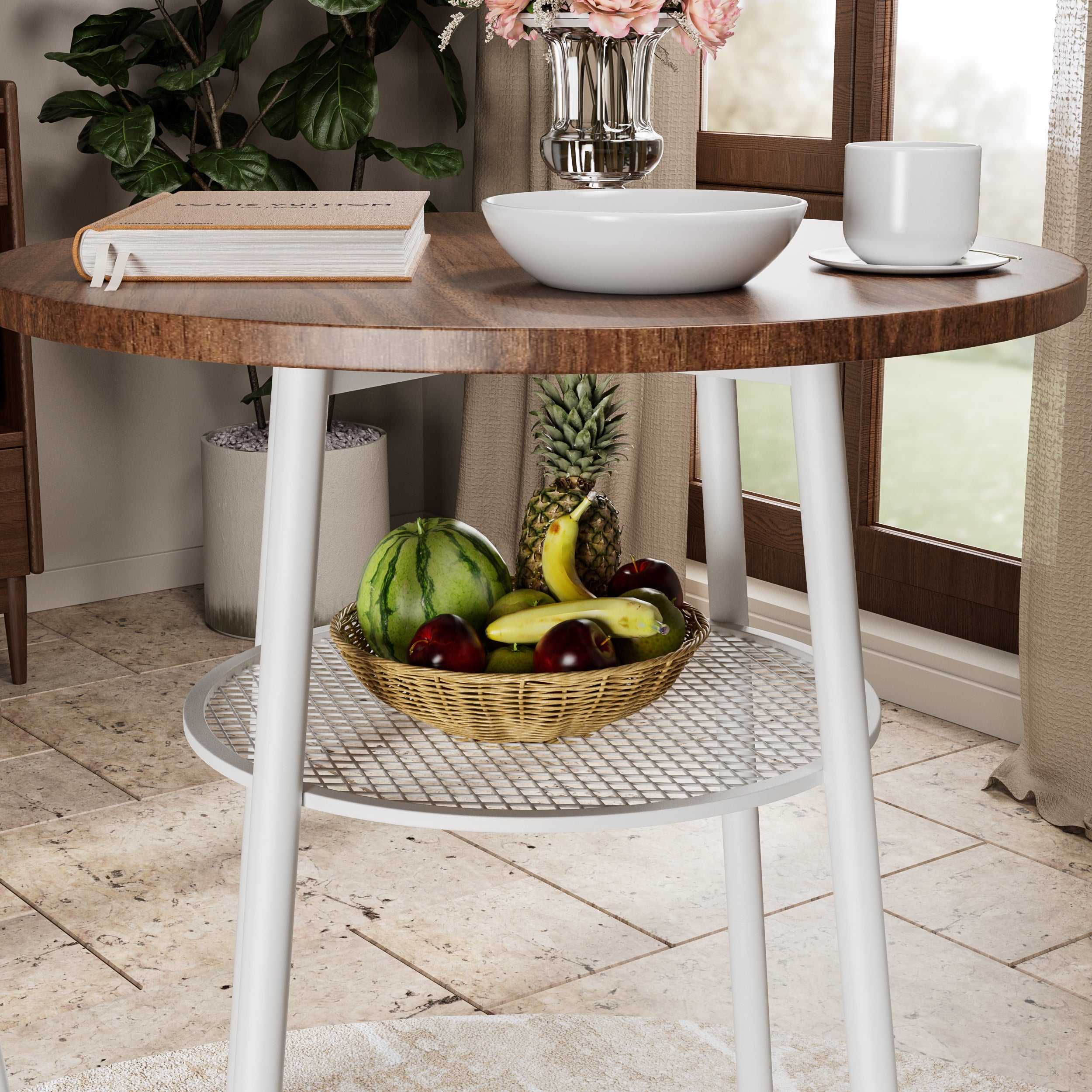 3-Piece Bar Table Set with 2 Bar Stools – Modern Pub Table with Backrests & Storage Shelf