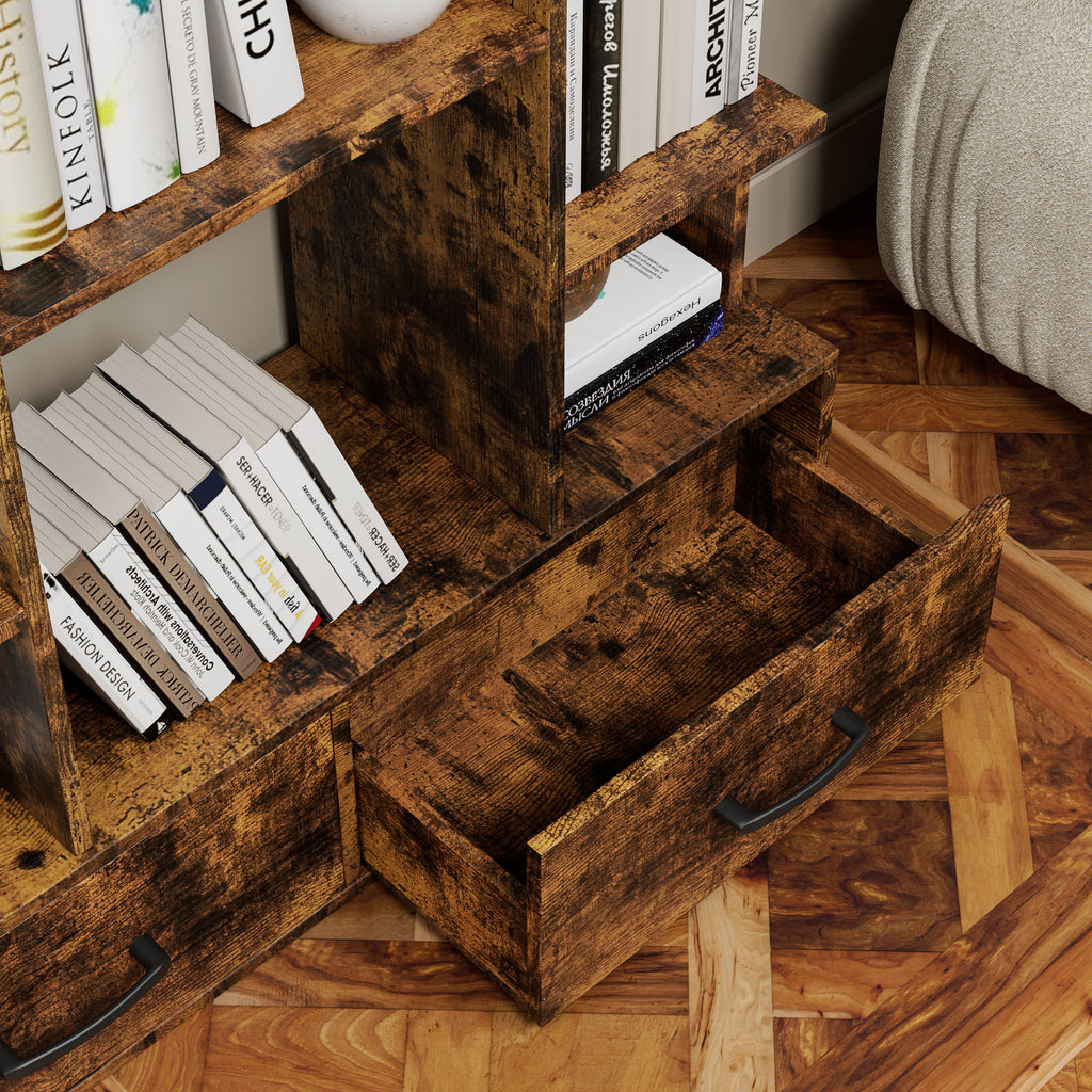 12-Shelf Tree Bookcase with 2 Drawers