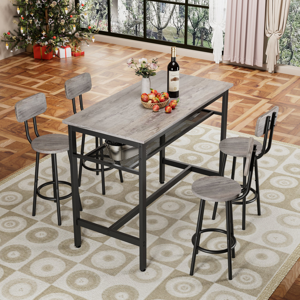 Bar Table and Chairs Set for 4, 5 Piece Counter Height High Breakfast Table Chairs Set of 4 for Dining Room, Kitchen, Bar, Apartment,Gray