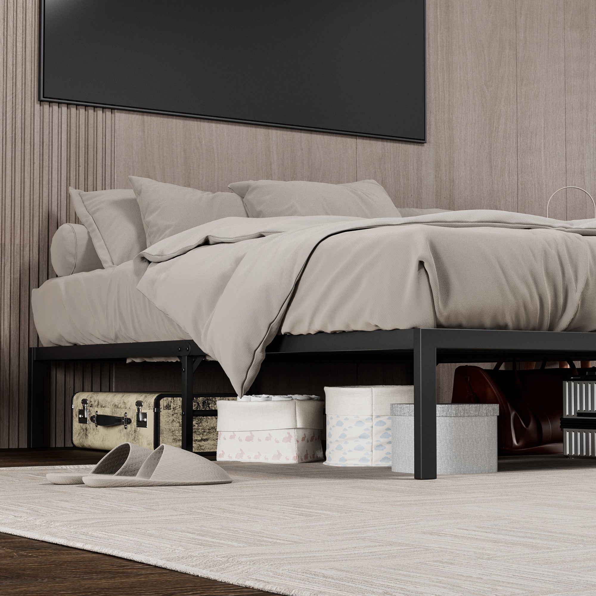 Wave-Headboard Metal Platform Bed