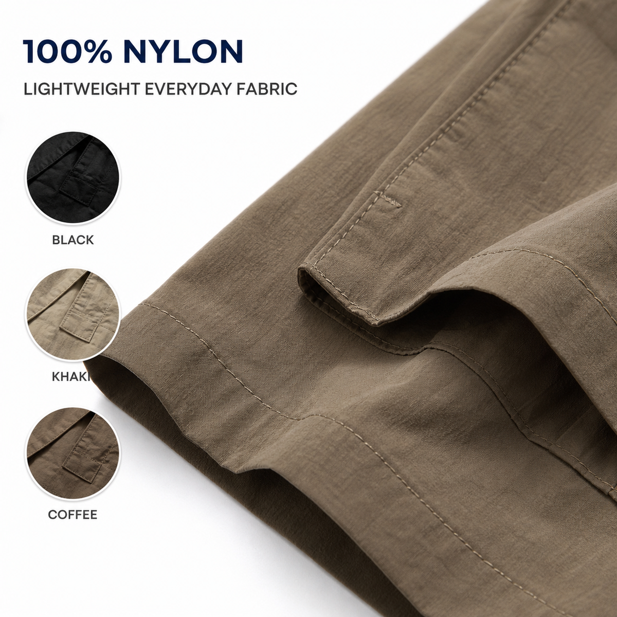 Men's cargo shorts lightweight 100% nylon fabric and three color details