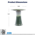 Handmade glazed ceramic bird bath, 17" concentric ripple embossed tray & 18" pedestal base, white to sage green ombre gradient glaze outdoor bird feeder for yard, lawn, patio & backyard