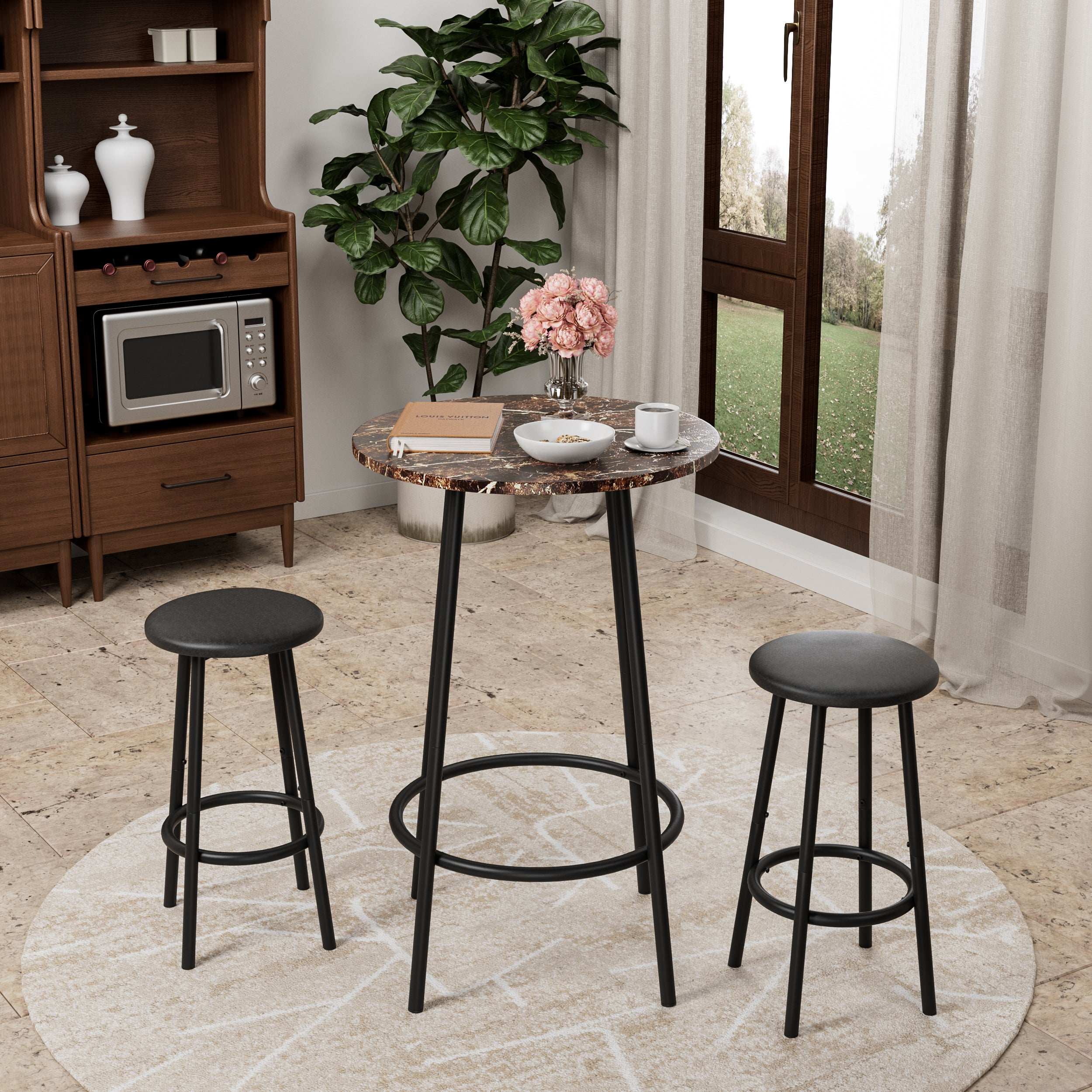 3-Piece Bar Table Set with 2 Bar Stools – Modern Pub Table